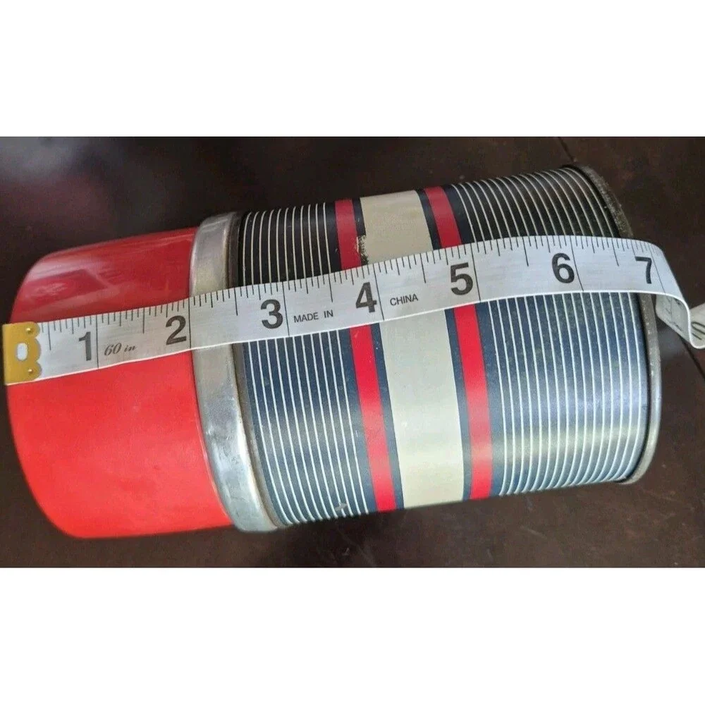 Vintage Sears J C Higgins Metal Vacuum Thermos Red Navy Striped Red Cap 1950s